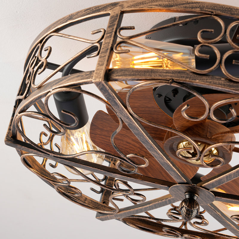Ventilateur de plafond 20 po à cage réversible 20 po avec éclairage et télécommande, Bronze