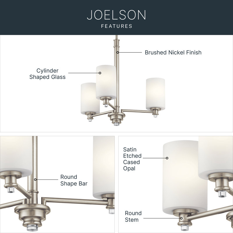 Joelson 3 - Light Dimmable Classic / Traditional Chandelier, Brushed Nickel