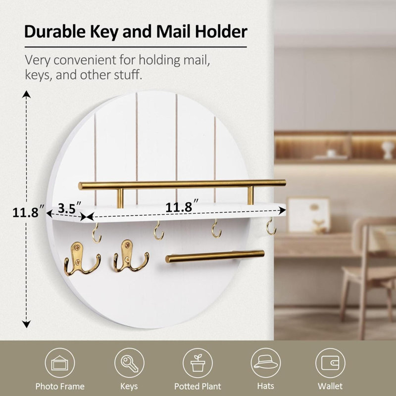 Wood Wall Organizer, White/Gold