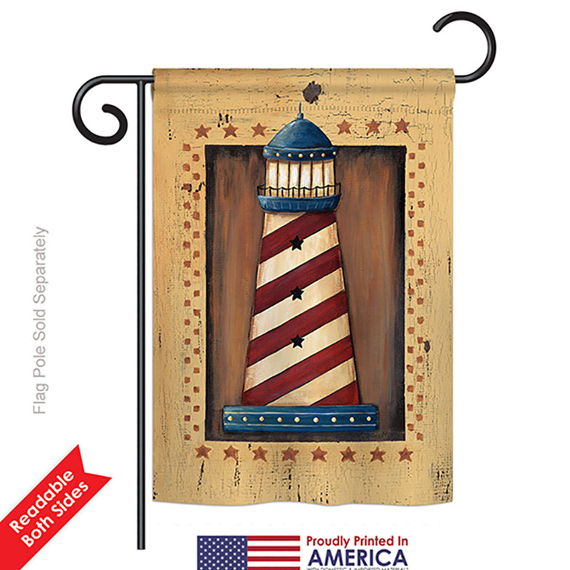 Drapeau de jardin en polyester à 2 côtés patriotique phare côtier, H 18,5 po x l 13 po