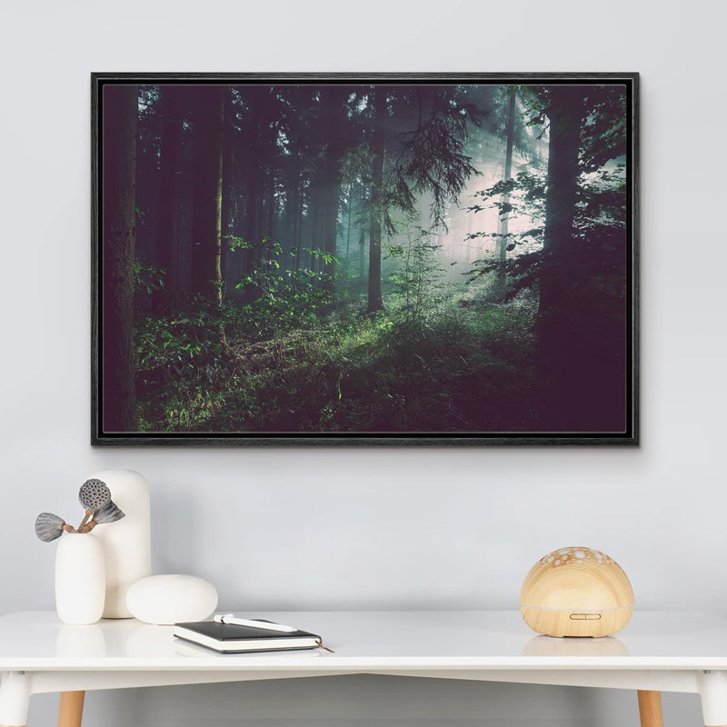 Nature, paysage, soleil, passage, vert, forêt, sur, toile, photographie, H 16 po x l 24 po x P 1,5 po, Cadre noir