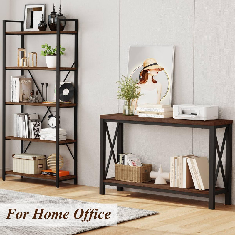 Rustic Oak 47" Industrial Metal and Wood Console Table with Storage