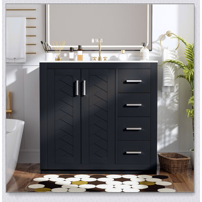 36'' Bathroom Vanity With Ceramic Sink, Solid Wood Frame, Freestanding Set With 3 Drawers And Soft Closing Doors For Modern Bathrooms