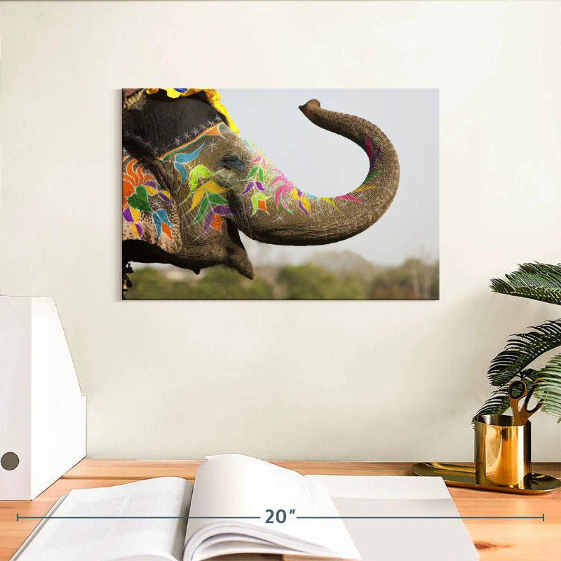 Brampt Smiling Painted Indian Elephant, 8" H x 12" W