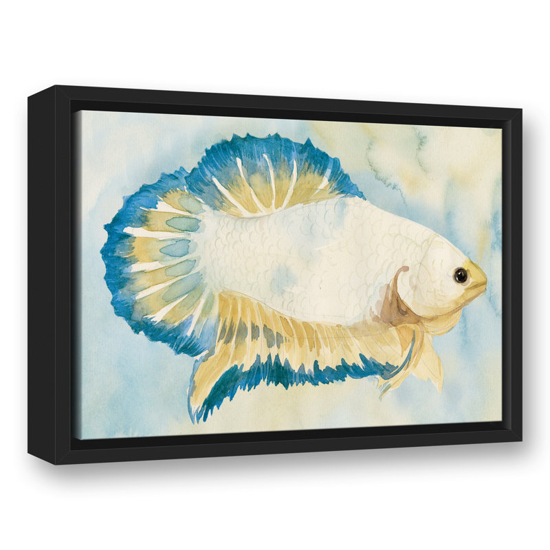 " White And Blue Fish ", 13.75" H x 17.75" W x 1.75" D, Black Floater Frame