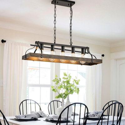 Luminaire suspendu 34 po en or noir pour la cuisine - 5 douilles d'ampoule E26, hauteur de chaîne réglable, douille suspendue de style rétro, salle à manger, îlot, espace de vie