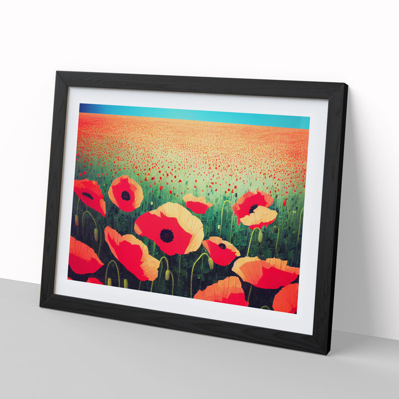 Cheerful Poppy Flowers - Single Picture Frame Print, Black, 34cm H x 46cm W x 2cm D