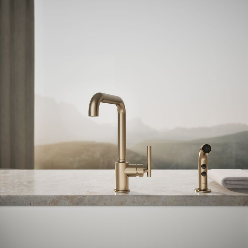 Purist Two-Hole Kitchen Sink Faucet with 8" Spout and Matching Finish Sidespray, Vibrant Brushed Bronze