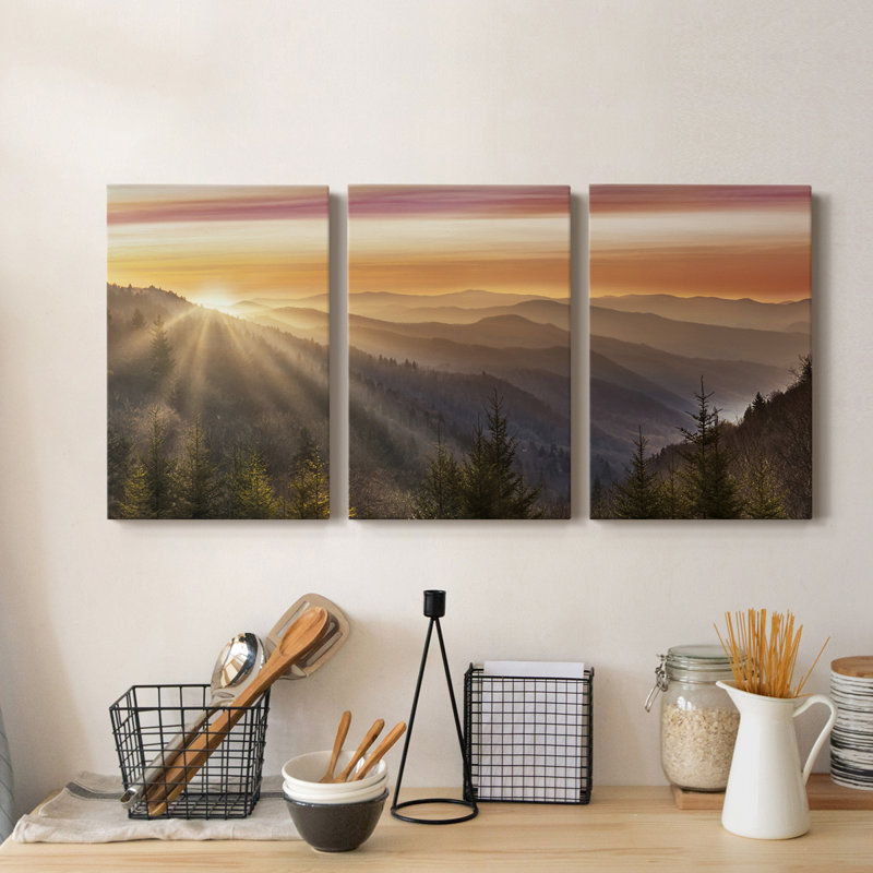 " Smokey Sunrise " 3 - Pieces, 60" H x 120" W x 1" D