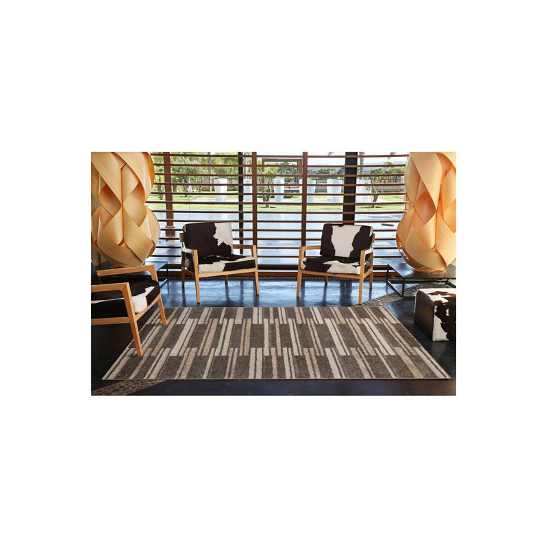 Tapis à rayures tissé coloré et lavable à la machine, Rectangle 3'3" x 4'11" Rug Pad Included
