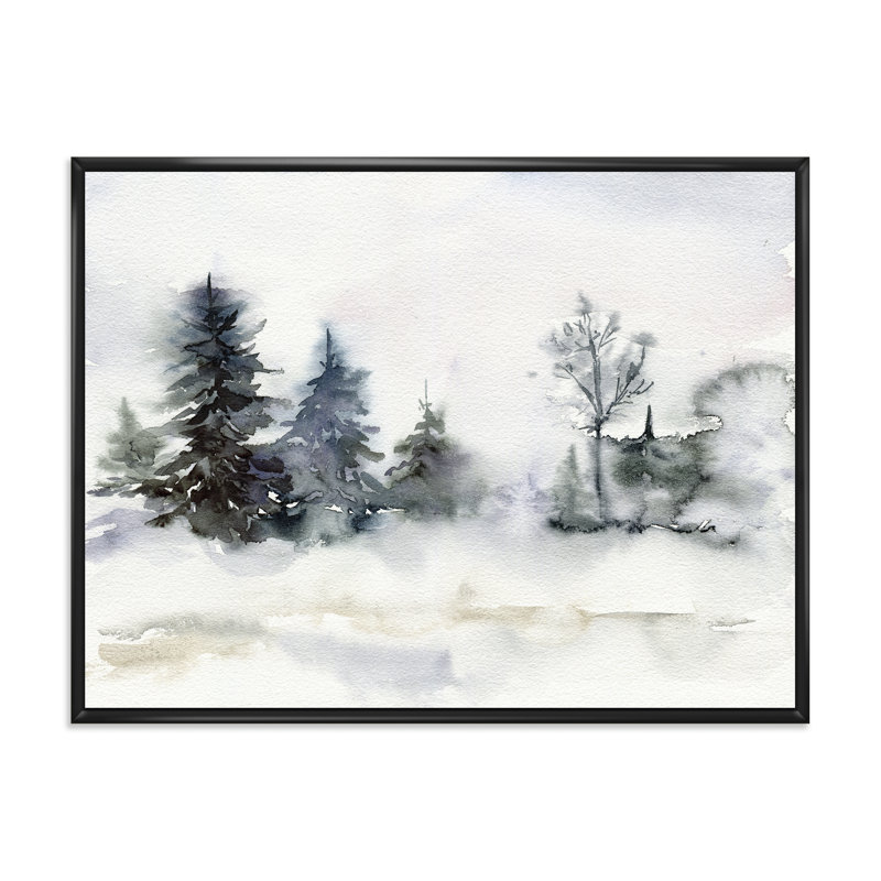 Art mural sur toile de Noël, paysage de forêt minimaliste et neige, H 16 po x l 32 po x p 1 po, Toile avec cadre noir