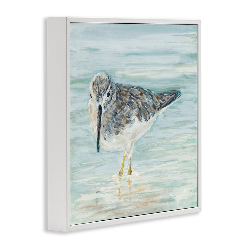 «Sandpiper on Shallow Shore», estampe numérique par Julie DeRice, Estampe numérique encadrée blanc bord de mer