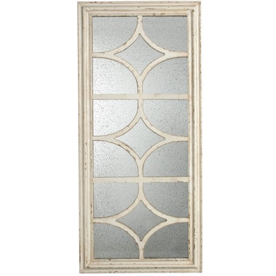 28"x59" Glister Rectangular Mirror with Distressed White Frame with Decorative Window Look, Vertical or Horizontal