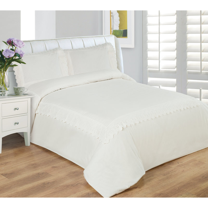 Farmhouse / Country Cotton Blend Duvet Cover, Full Duvet Cover + 2 Shams, Cream