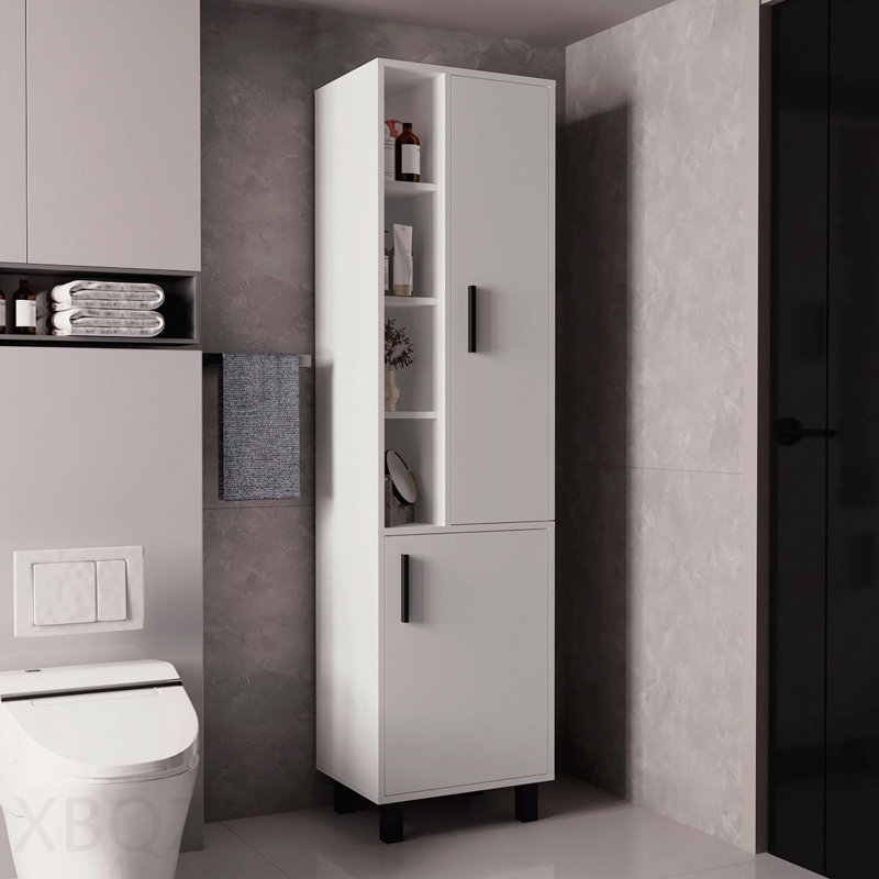 Stanton Tall Storage Cabinet With Two Doors And Three Open Shelves, White
