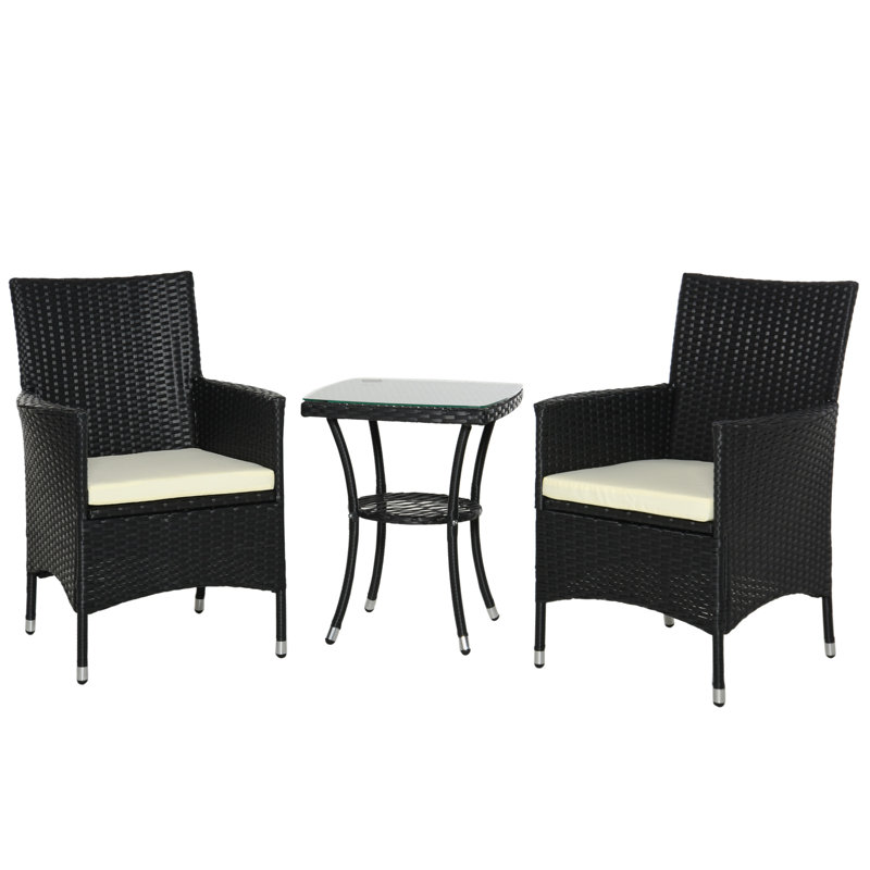 2 - Person Patio Dining Set Rectangular Table, White Cushion/Black Frame