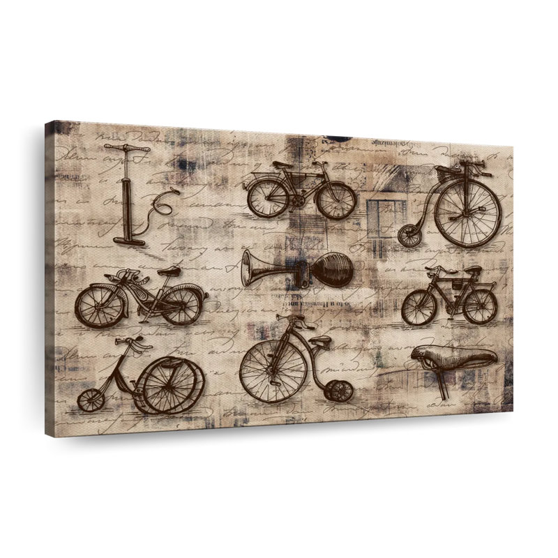 Vélo rétro sur toile rétro, H 30 po x l 45 po x P 1,25 po