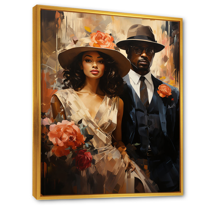 Harlem Dynamic Jazz African American Couple II - Harlem Renaissance, art mural, Cadre flottant doré, 44" H x 34" W