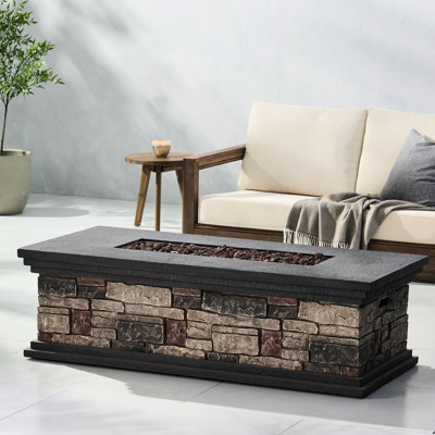 50,000 Rectangular Fire Pit, Magnesium Oxide, Faux Stone Look, 56.77W X 25.38D 17.45H, No Assembly Needed Pit , Concrete Crafted, Gray, Required This Second