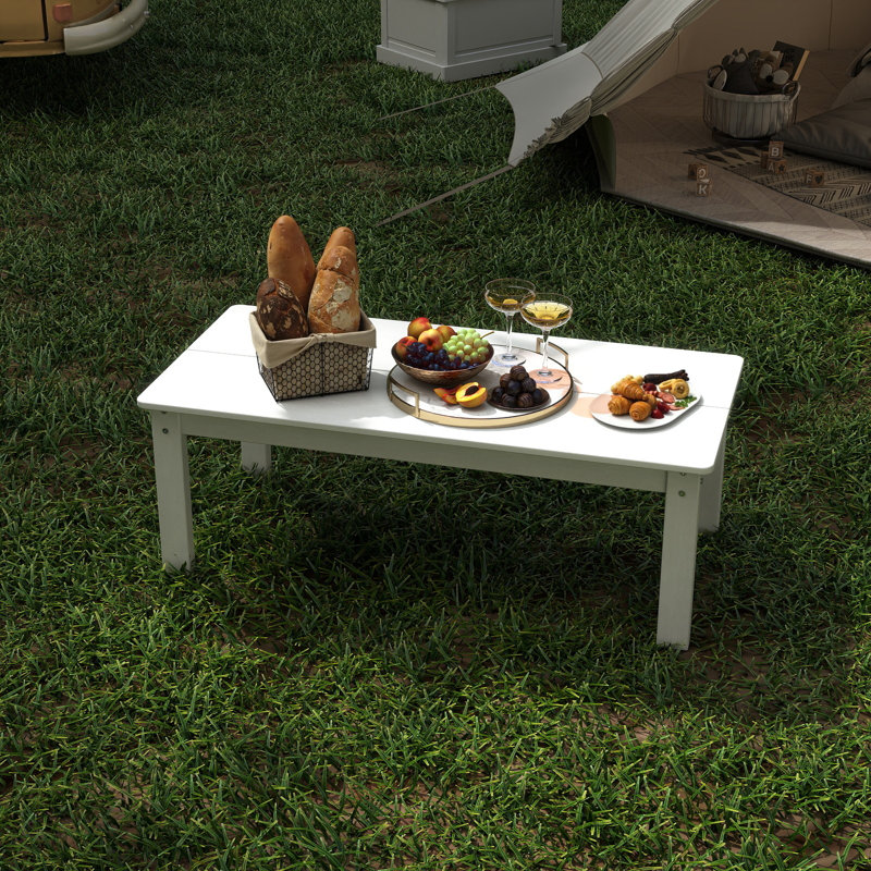 HDPE Outdoor Coffee Table for Patio, Porch & Lawn, All-Weather Poly Side Table for Adirondack Chairs & Outdoor Sofas, White