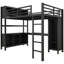 Lit mezzanine en métal noir robuste avec bureau et garde-robe, rangement pour adolescents en forme de L-1766654216