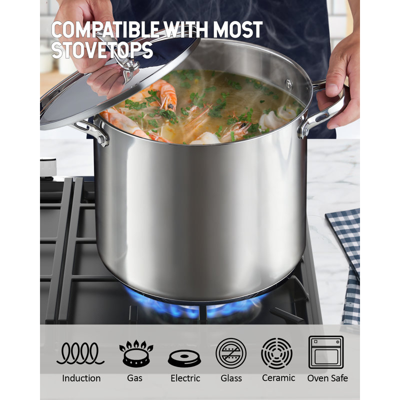Extra Large Silver Stainless Steel Stockpot with Lid