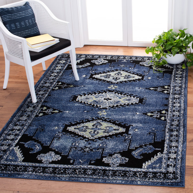 Tapis bleu / noir Southwestern, Rectangle 8 pi x 10 pi