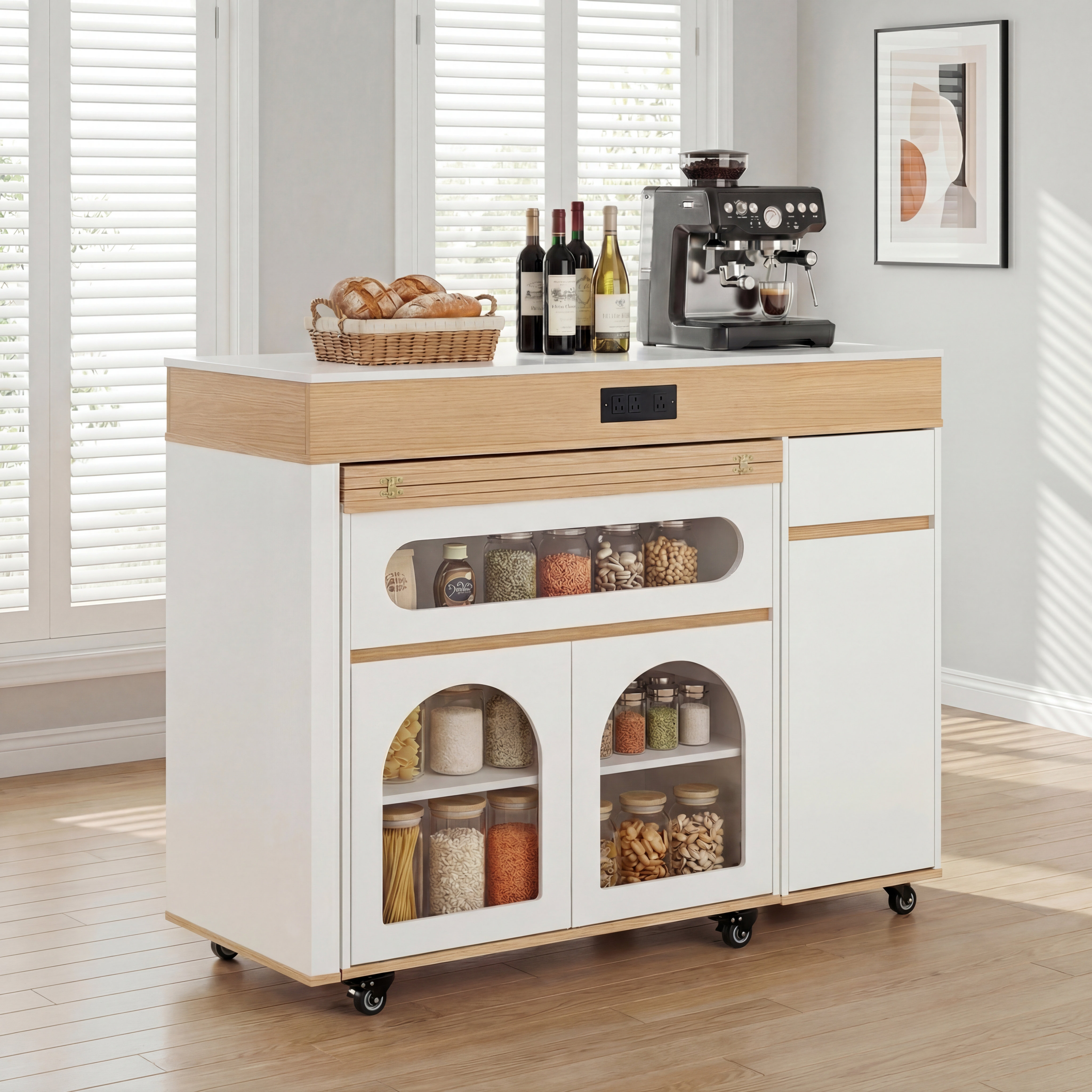 Red Barrel Studio® Extendable Rolling Kitchen Island Dining Table with ...