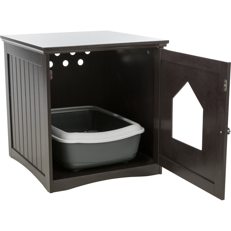 Espresso Brown Wooden Cat Litter Box Enclosure Side Table