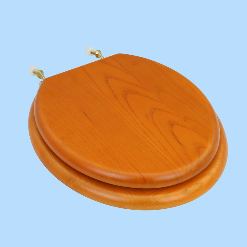 Siège de toilette rond en bois franc massif, Chêne doré, Laiton