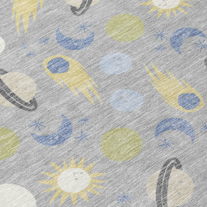 Machine Washable Indoor/Outdoor Chantille ACN2581 Kids Rug, Silver, 1'8" x 2'6"