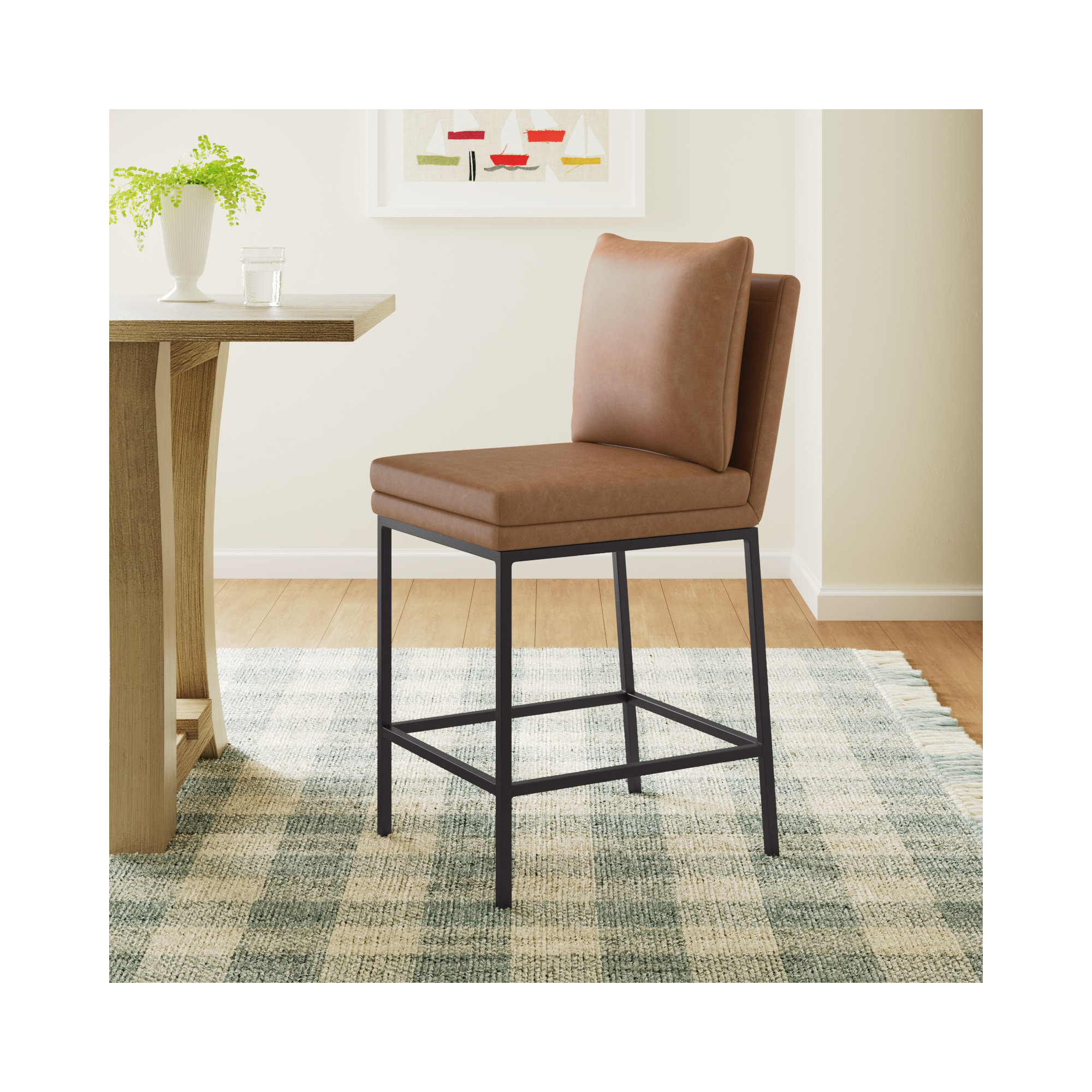 Clarkson Counter Stool, Copley Cognac Faux Leather