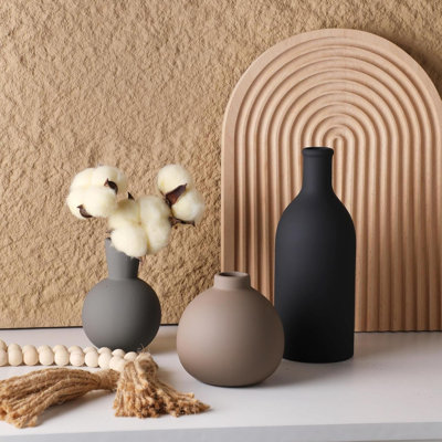 Ensemble de 3 vases en céramique, vases décoratifs de style maison de campagne rustique, vases en pot pour bouquet de fleurs de pampas séchées, salon, cuisine, chambre à coucher, salle de bain, vestibule, décoration
