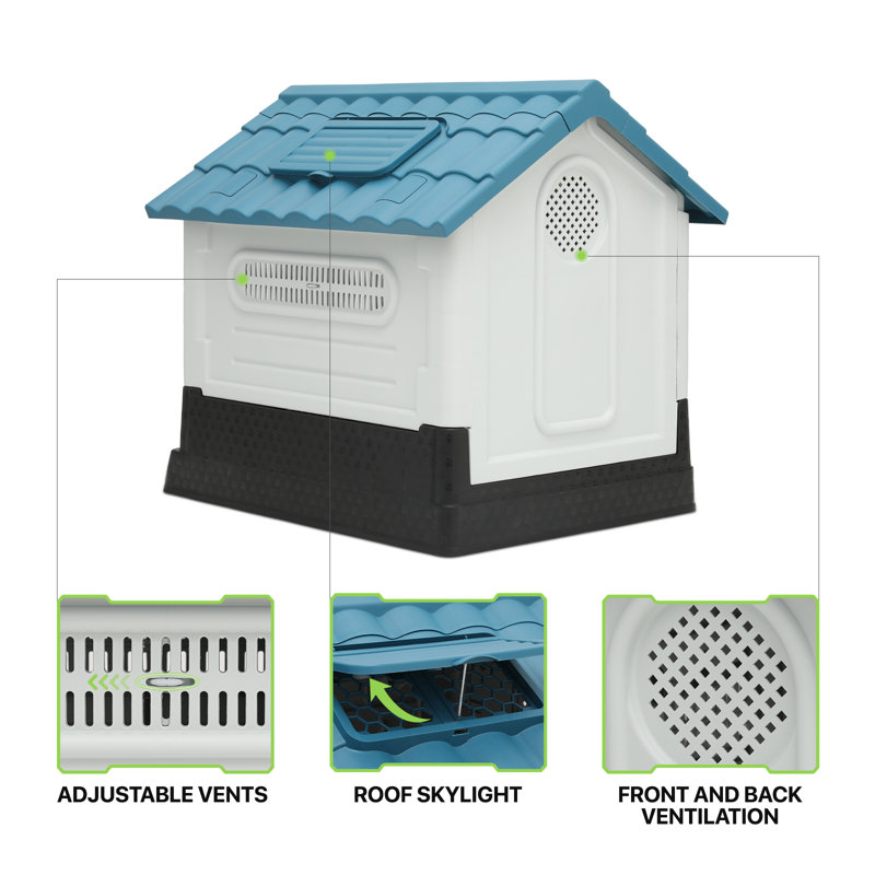 Medium Blue and White Plastic Dog House with Skylight