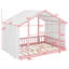 Un lit plateforme avec une structure en forme de maison, un baldaquin et des guirlandes lumineuses structure une chambre fantaisiste-706264554-706264564
