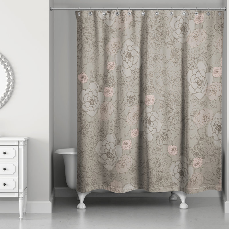 Rideau de douche simple à motif floral, Brun