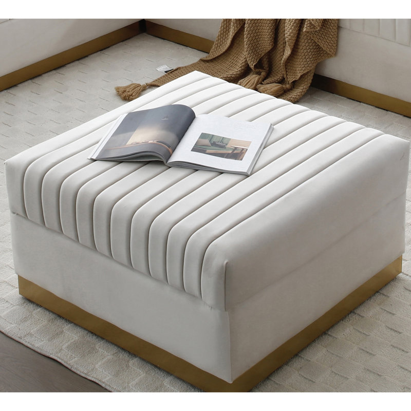 Big Size Modern Beige Velvet Table - Functional Living Room Accessory Foot Rest, Beige
