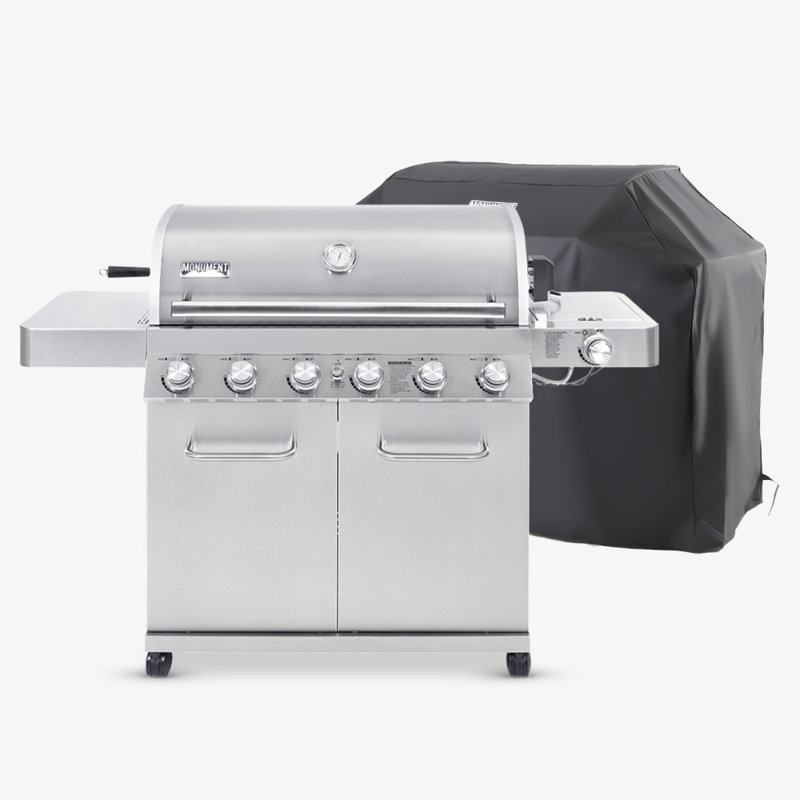 Barbecue au propane en acier inoxydable 6 + 1 brûleur Monument avec ensemble de rôtisserie Monument 77352