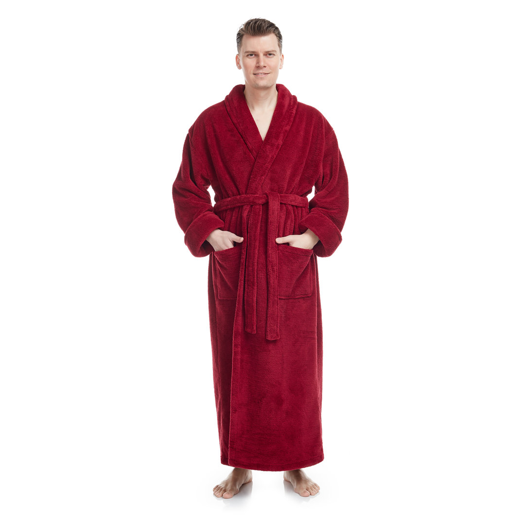 Micah Fleece Ankle Bathrobe with Pockets Arsuite Color: Wine Size: XX Large
