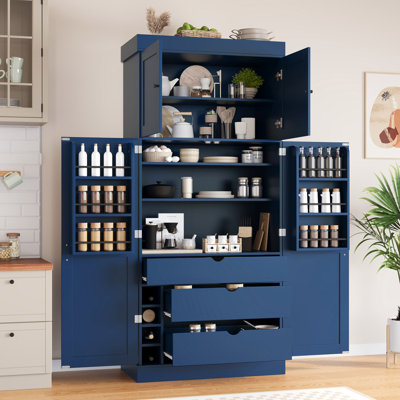 [Assembly Video Available] TOPMAX 77'' Tall Freestanding Kitchen Pantry, 35''Lx17.7''W Modern Shaker Style Cupboard Storage Cabinet With Adjustable Shelves,Door Shelves, Drawers And Wine Racks