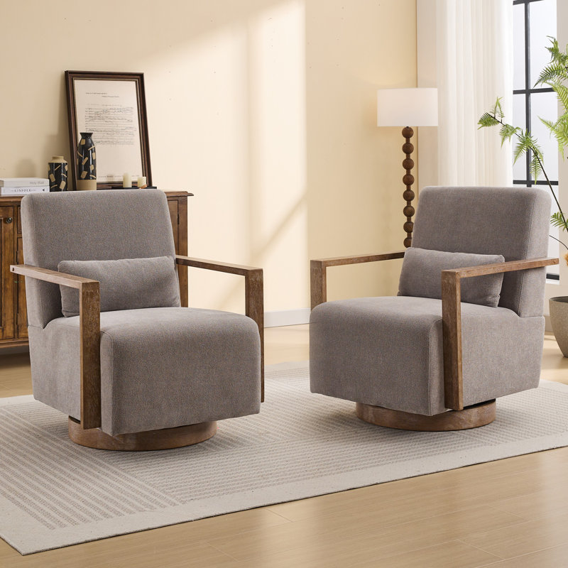 Alfe Upholstered Swivel Armchair (Set of 2), Gray Bronzing Suede