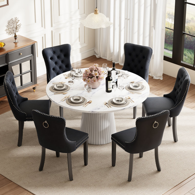 Ensemble de table de salle à manger ronde avec 4 chaises capitonnées rembourrées, ensemble de table de salle à manger de style Mid-Century pour coin-repas de cuisine
