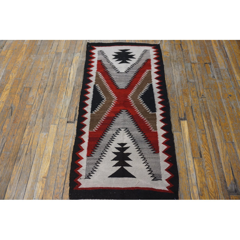 Bold Geometric Antique Native American Navajo Flat Woven Rug