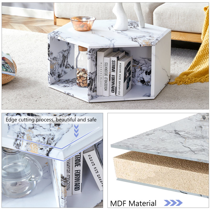Table basse hexagonale avec espace de rangement, Blanc