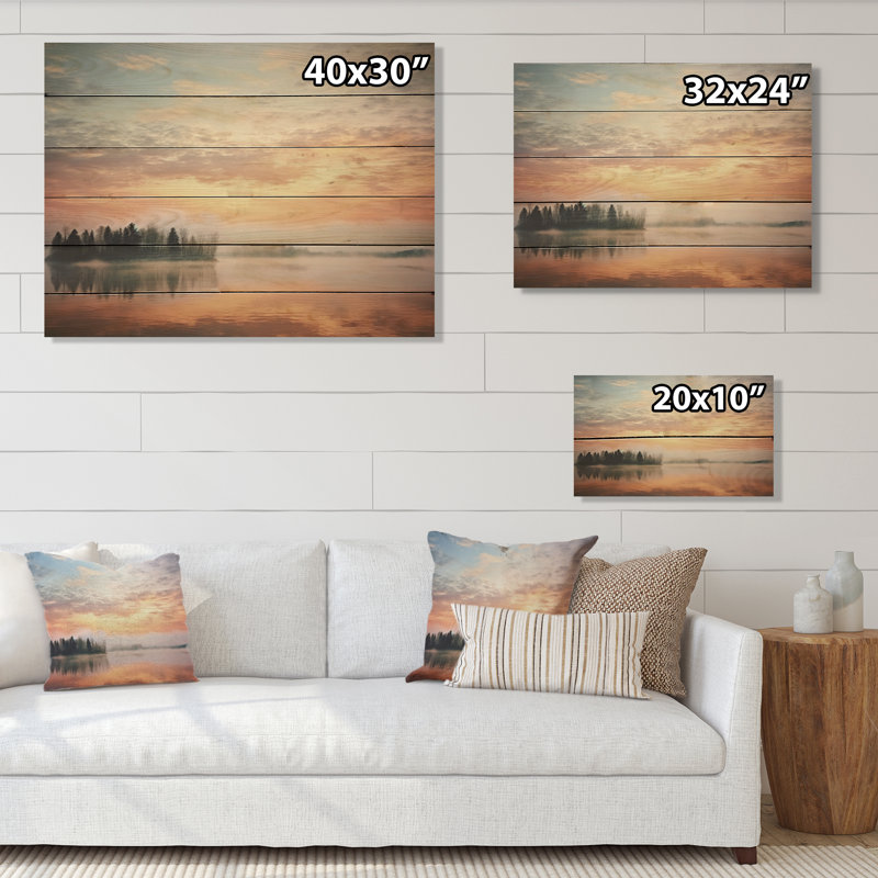 Misty Morning Sky Photo II - impression de paysages sur bois de pin naturel, H 10 po x l 20 po x P 0,78 po
