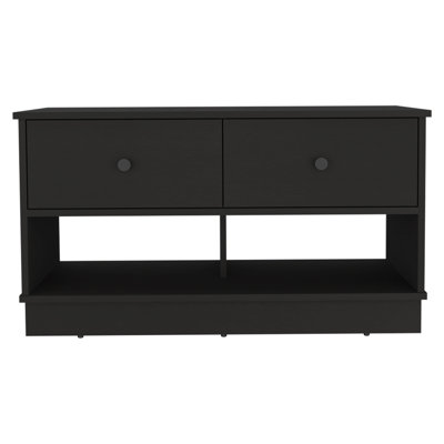 Gracie Mills 36-Inch Black Wood Storage Bench with Drawers and Shelves