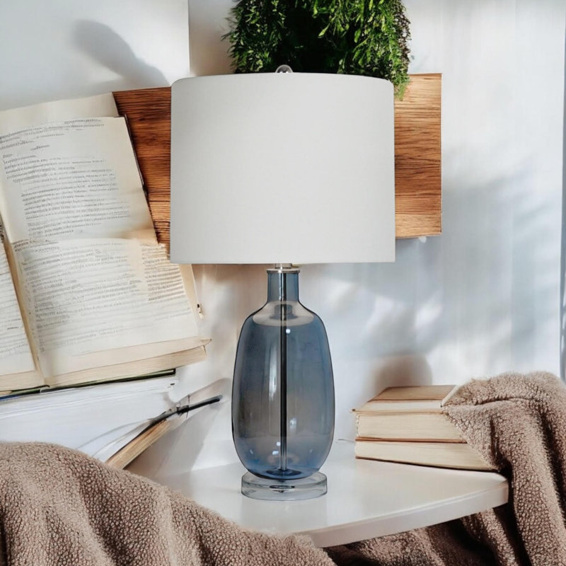 Glass Table Lamp And Shade, Blue