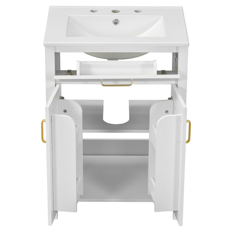 Meuble-lavabo moderne de 48 pouces avec lavabo en céramique, portes à fermeture en douceur, tiroir rabattable, tablettes de porte à double couche, solution de rangement élégante
