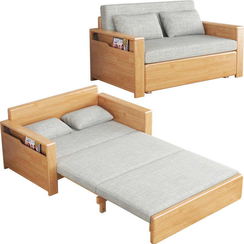 Canapé-lit double convertible 48 po avec rangement, canapé-lit modulaire avec méridienne réversible, canapé-lit en bois 3 en 1 pour salon, appartement, chambre à coucher, bureau
