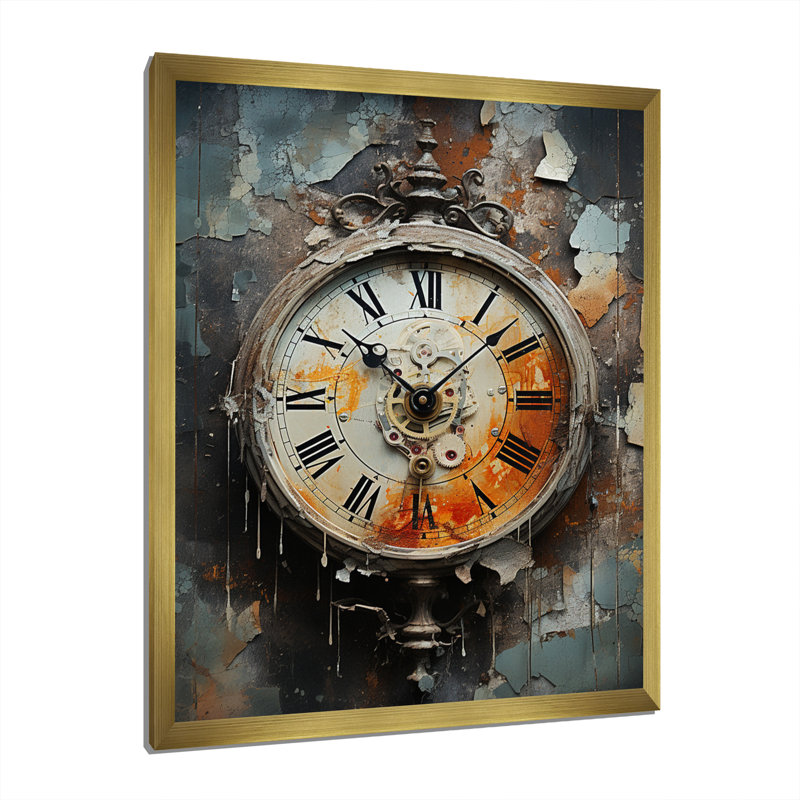 Horloge Pukiawe Industrial Chic I - reproduction sur toile, H 40 po x l 30 po x P 1,5 po, Encadrement doré